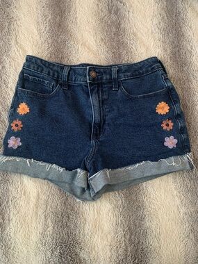 4/$30 Hollister Dark Blue Denim Shorts with Orange & Lavender Floral Accents